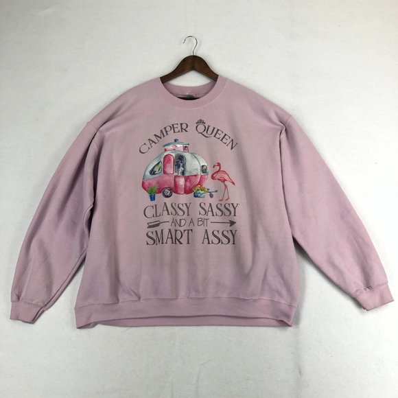 Gildan Women's Size 4XL Pink Camper Queen Classy Sassy Crewneck Sweatshirt - Picture 1 of 12